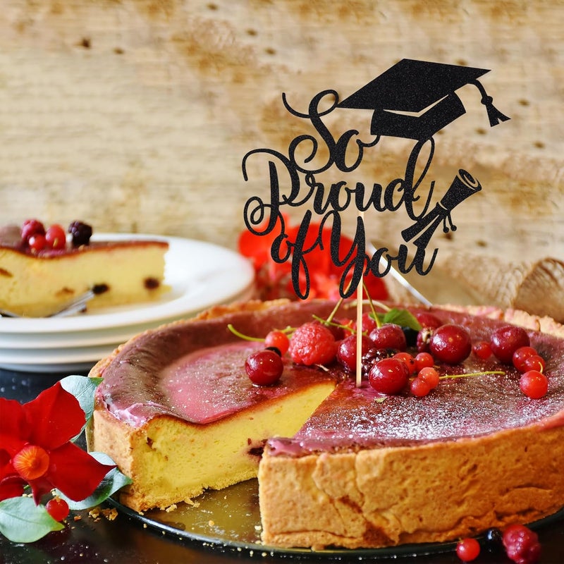 Arthsdite So Proud of You Cake Topper - Black Glitter Graduation Decoration - Image 3